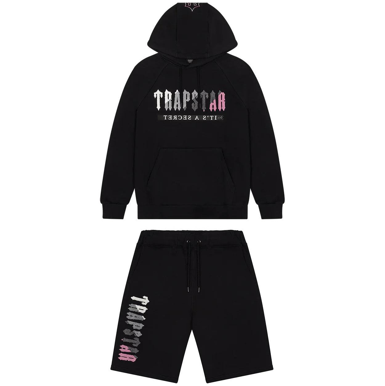 Trapstar Decoded Hooded Short Set Black Pink S