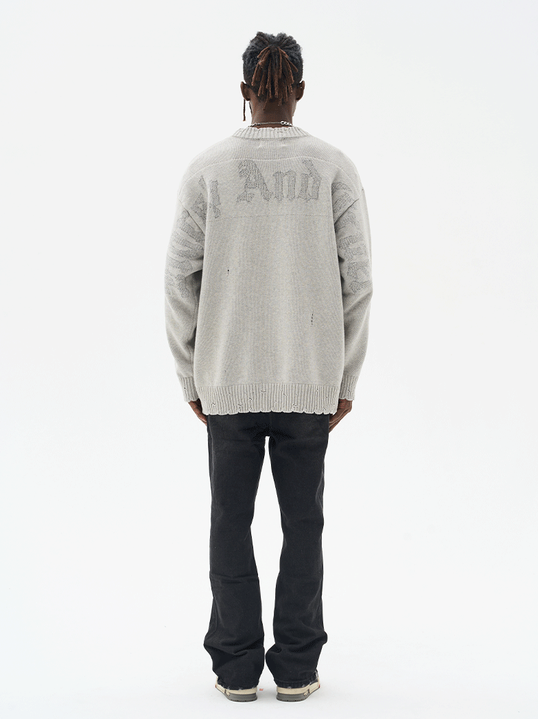 Harsh and Cruel Gothic Logo Destructed Knit Sweater
