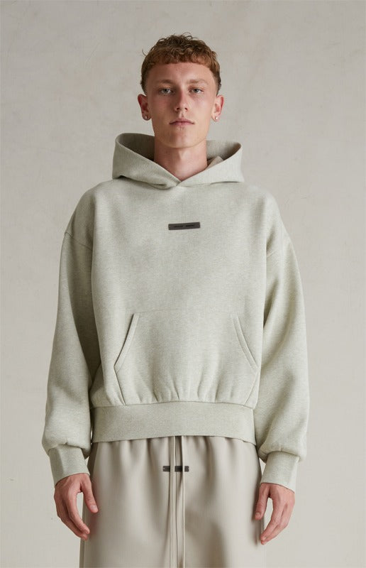 FEAR OF GOD ESSENTIALS Metallic Logo Fleece Hoodie ‘Heather Stone’ SP25