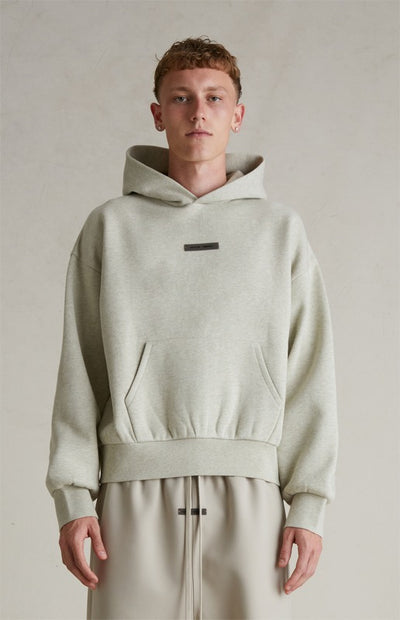 FEAR OF GOD ESSENTIALS Metallic Logo Fleece Hoodie ‘Heather Stone’ SP25