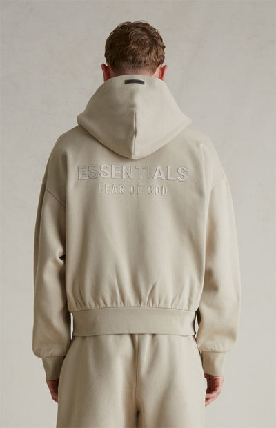 FEAR OF GOD ESSENTIALS Metallic Logo Full Zip Hoodie ‘Timber’ SP25