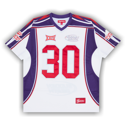 Supreme White Sudden Death Football Jersey: Iconic SS24 Athletic Mesh Top