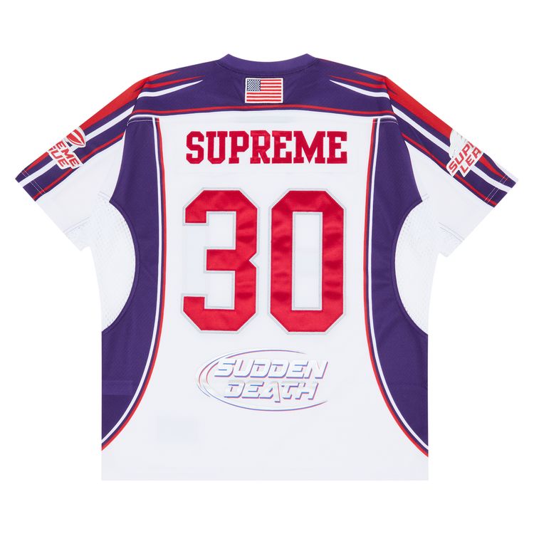 Supreme White Sudden Death Football Jersey: Iconic SS24 Athletic Mesh Top