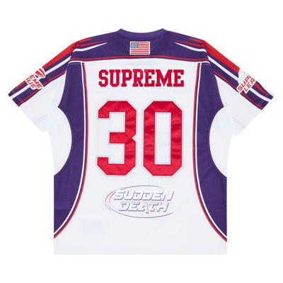 Supreme White Sudden Death Football Jersey: Iconic SS24 Athletic Mesh Top