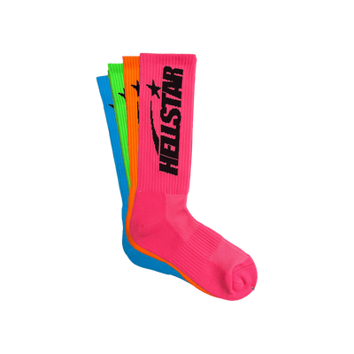 Hellstar Logo Socks 4 Pack Neon