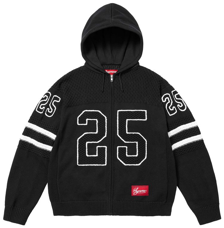 Supreme Sport Zip-Up Hooded Sweater Black: Iconic Knitwear with Bold '25' Graphic