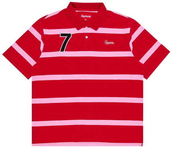Supreme Red Stripe Cursive Logo Polo Shirt