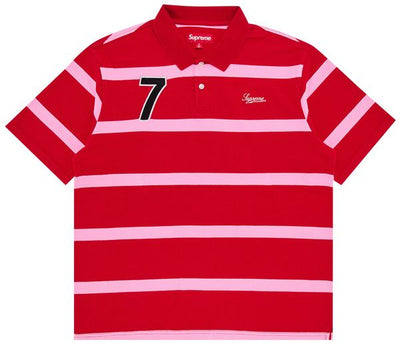 Supreme Red Stripe Cursive Logo Polo Shirt