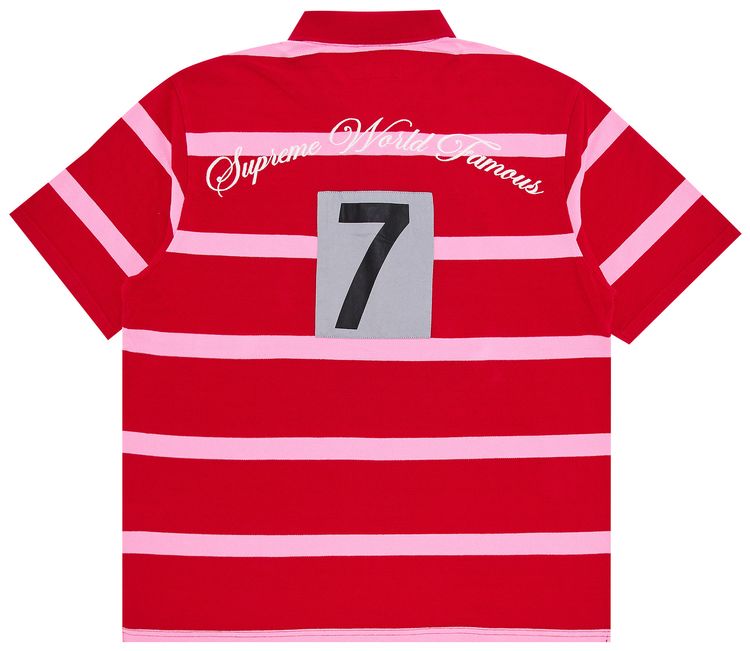 Supreme Red Stripe Cursive Logo Polo Shirt