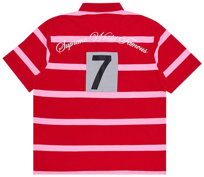 Supreme Red Stripe Cursive Logo Polo Shirt