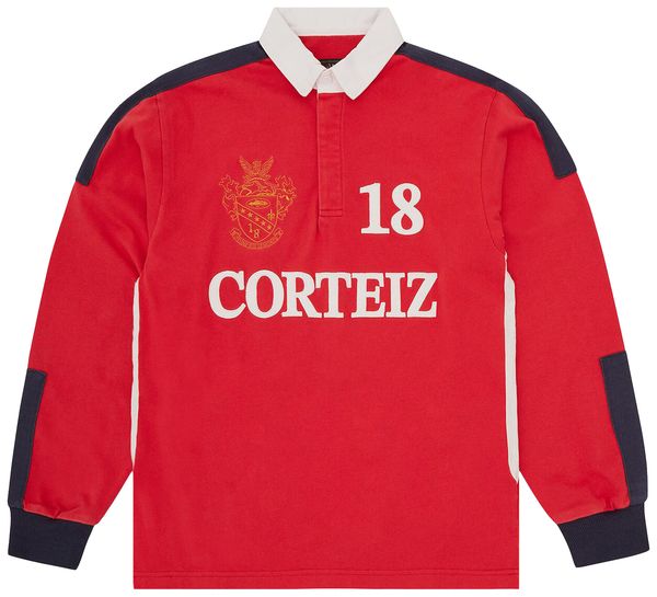 Corteiz Men's Paneled Rugby Shirt Red Long Sleeve Top