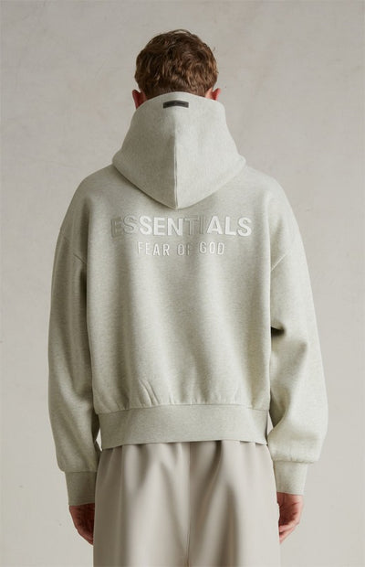 FEAR OF GOD ESSENTIALS Metallic Logo Fleece Hoodie ‘Heather Stone’ SP25