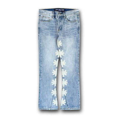 LOSTSHDWS Sun Logo Washed Flared Denim Jeans with Embroidered Details