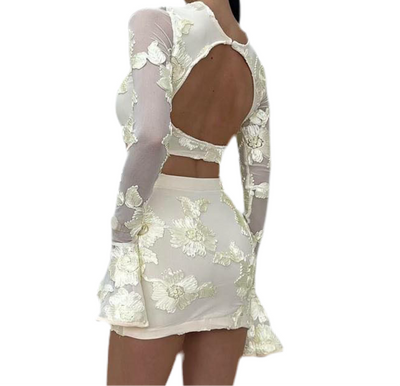 Heartless- Gianna Backless Floral Print Two Piece Co-ord Cream