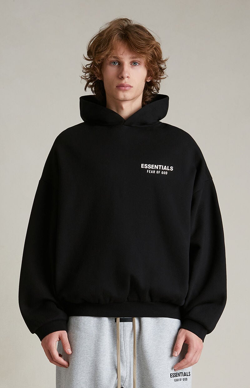 FEAR OF GOD ESSENTIALS Logo Over The Head Hoodie SS25 Black