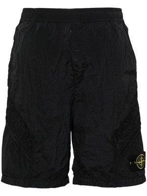 STONE ISLAND Black nylon bermuda shorts