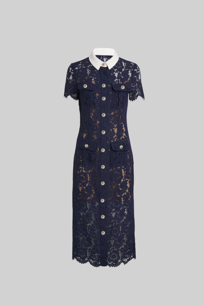 Floral Lace Midi Dress With Belted Waist