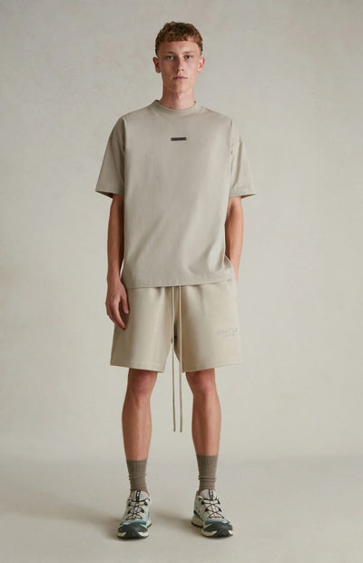Fear of God Essentials SP25 Metallic Logo Shorts ‘Heather Stone’