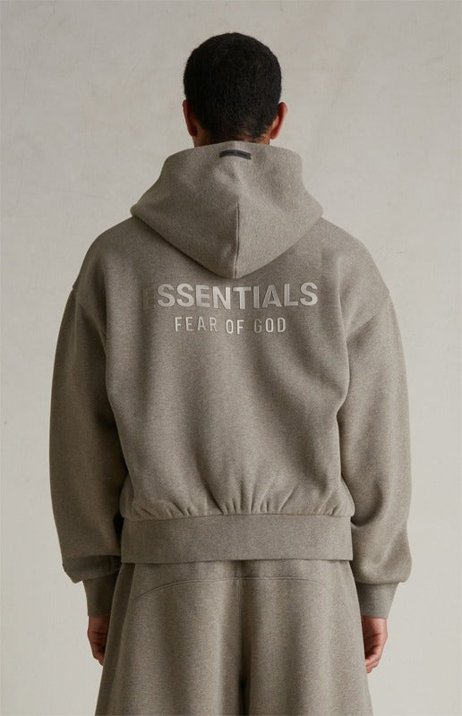 FEAR OF GOD ESSENTIALS Metallic Logo Full Zip Hoodie ‘Homestead Heather’ SP25