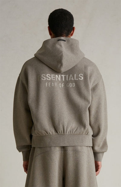 FEAR OF GOD ESSENTIALS Metallic Logo Full Zip Hoodie ‘Homestead Heather’ SP25