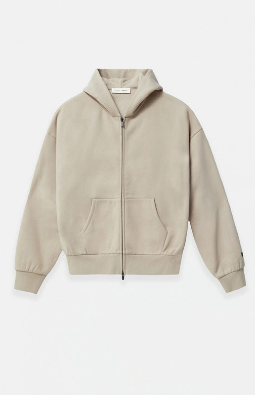 FEAR OF GOD ESSENTIALS Metallic Logo Full Zip Hoodie ‘Timber’ SP25