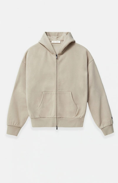 FEAR OF GOD ESSENTIALS Metallic Logo Full Zip Hoodie ‘Timber’ SP25