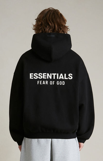 FEAR OF GOD ESSENTIALS Logo Over The Head Hoodie SS25 Black