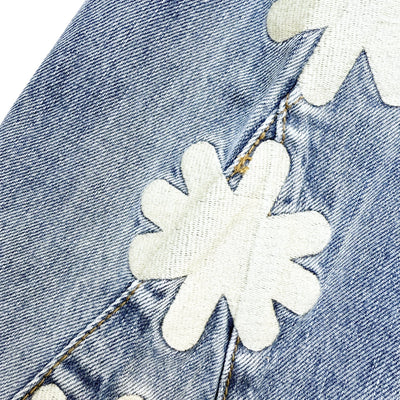 LOSTSHDWS Sun Logo Washed Flared Denim Jeans with Embroidered Details
