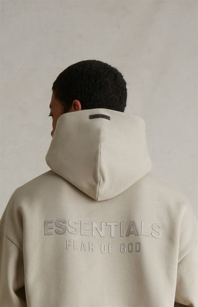 FEAR OF GOD ESSENTIALS Metallic Logo Fleece Hoodie ‘Timber’ SP25