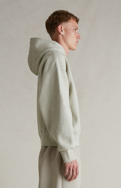 FEAR OF GOD ESSENTIALS Metallic Logo Fleece Hoodie ‘Heather Stone’ SP25