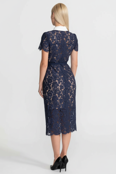 Floral Lace Midi Dress With Belted Waist