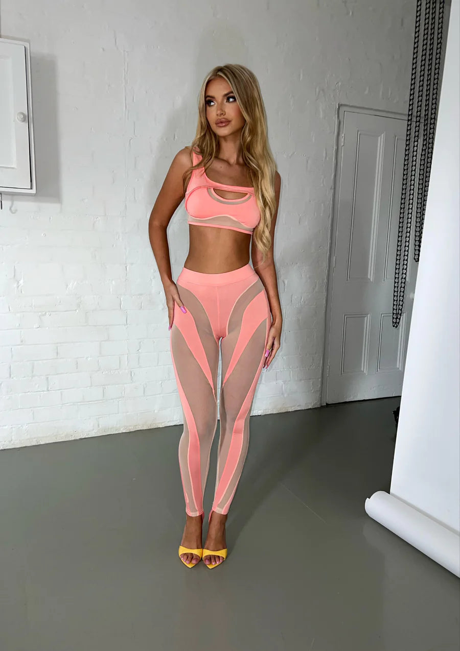 Heartless - Mesh Two Piece Trouser Set - Pink (sale)