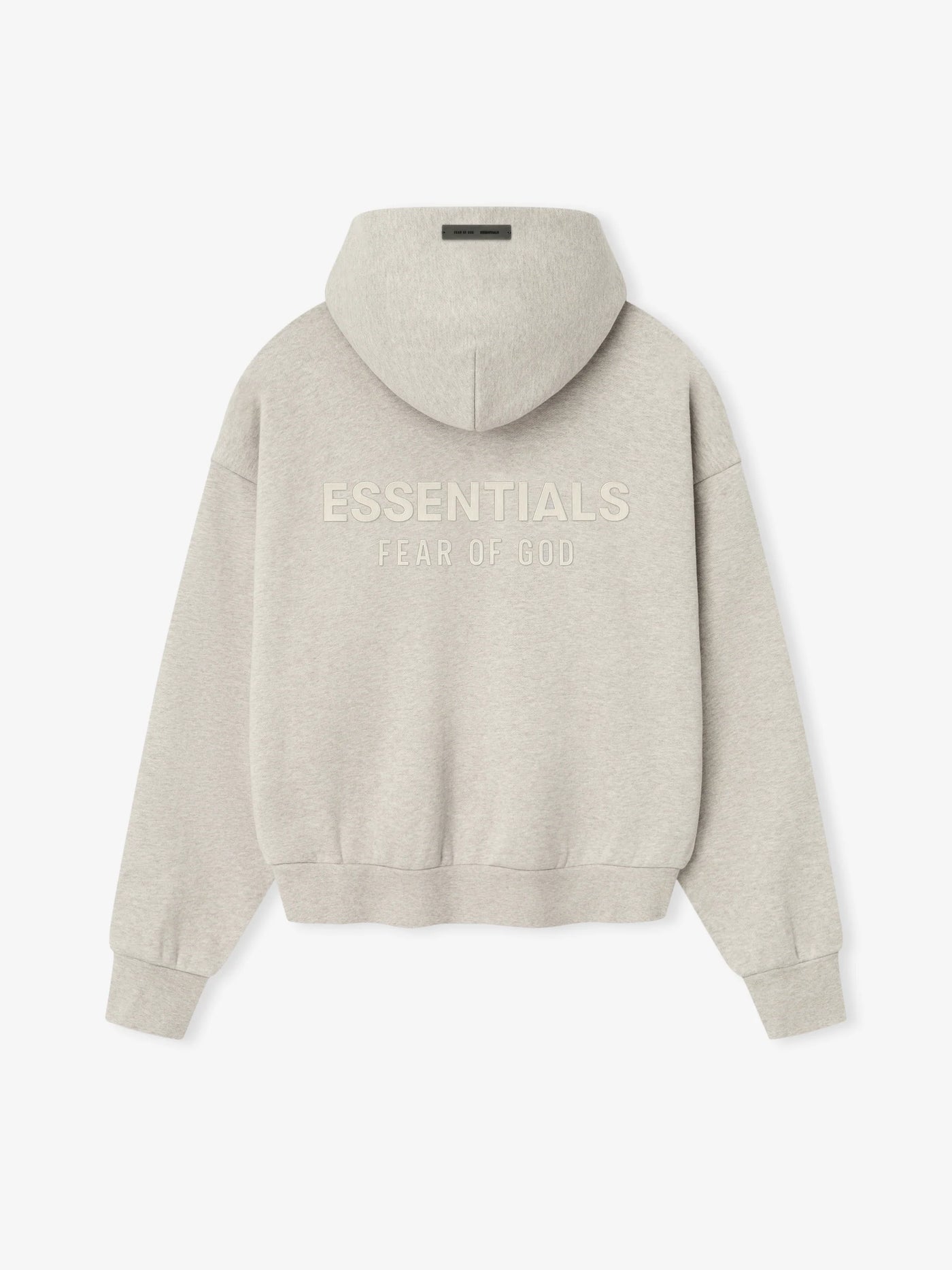 FEAR OF GOD ESSENTIALS Metallic Logo Fleece Hoodie ‘Heather Stone’ SP25