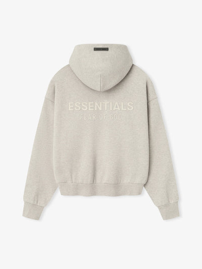 FEAR OF GOD ESSENTIALS Metallic Logo Fleece Hoodie ‘Heather Stone’ SP25