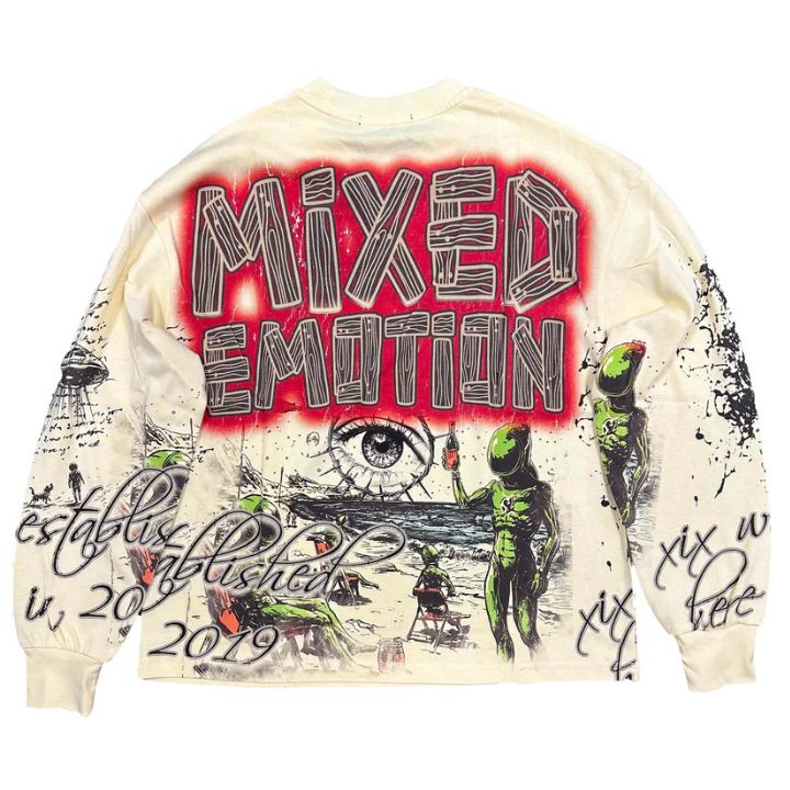 Premium Art Club Cream Long Sleeve Streetwear Tee