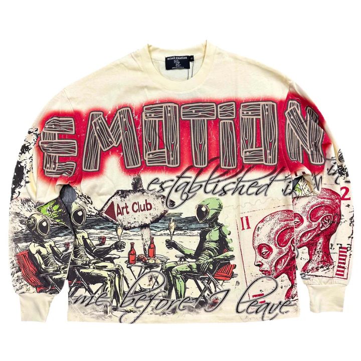 Premium Art Club Cream Long Sleeve Streetwear Tee