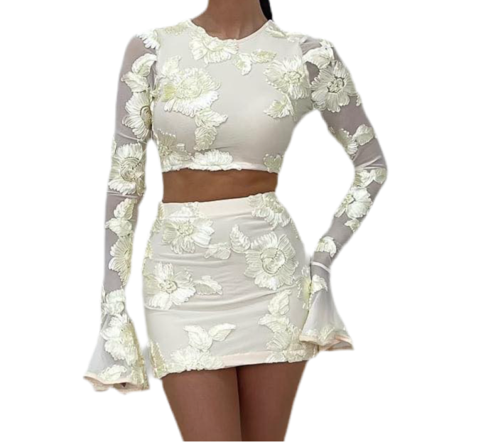 Heartless- Gianna Backless Floral Print Two Piece Co-ord Cream