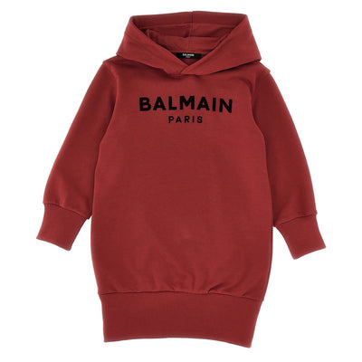 BALMAIN KIDS Logo Embroidery Hooded Dress