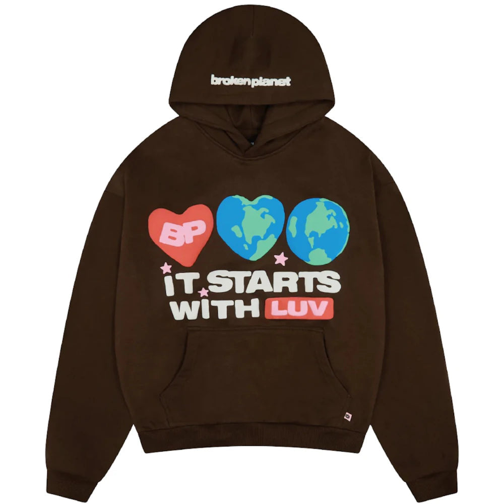 Broken Planet ‘It Starts With Luv’ Mocha Brown Hoodie – SS25