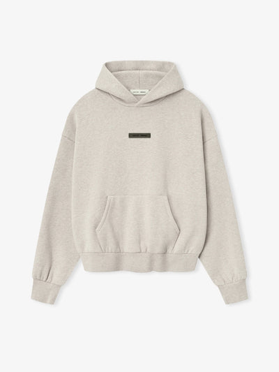 FEAR OF GOD ESSENTIALS Metallic Logo Fleece Hoodie ‘Heather Stone’ SP25