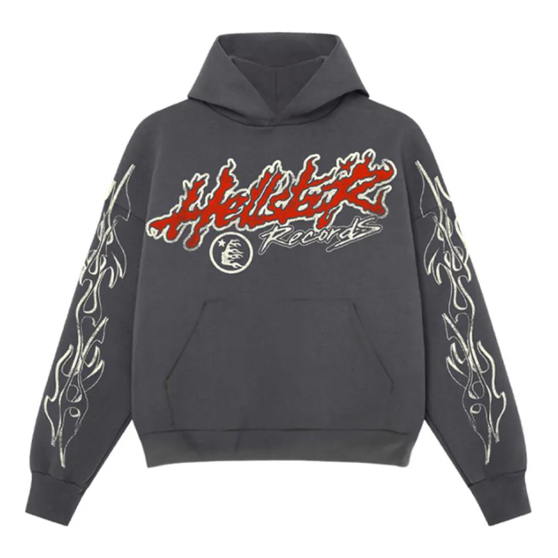 Hellstar Records Washed Black Heavyweight Cotton Blend Graphic Hoodie