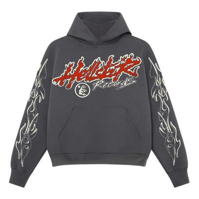 Hellstar Records Washed Black Heavyweight Cotton Blend Graphic Hoodie