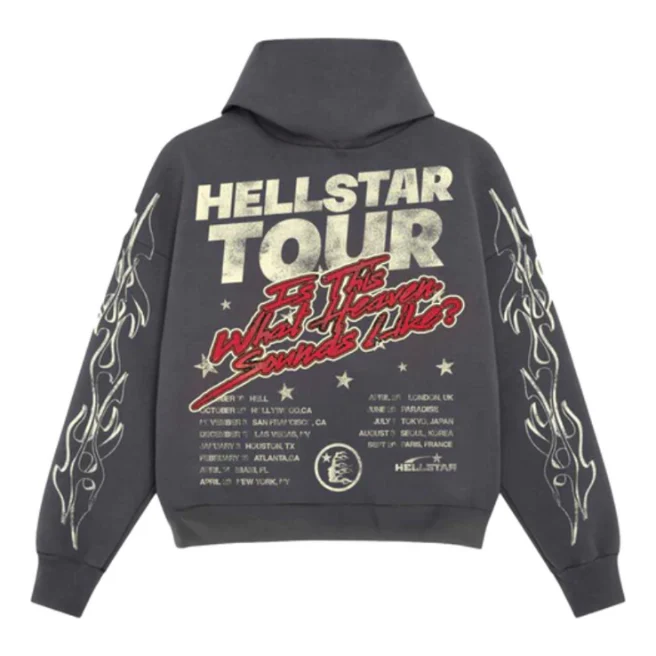 Hellstar Records Washed Black Heavyweight Cotton Blend Graphic Hoodie
