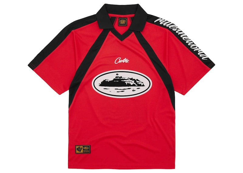 Corteiz Alcatraz Red Football Jersey: Authentic FW23 Men's Streetwear Style Top