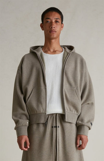 FEAR OF GOD ESSENTIALS Metallic Logo Full Zip Hoodie ‘Homestead Heather’ SP25