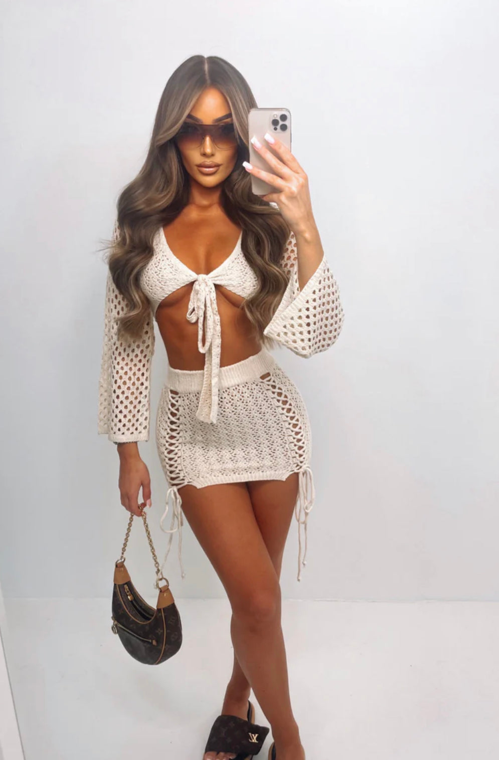 Heartless- Mia Crochet Two Piece Set Nude