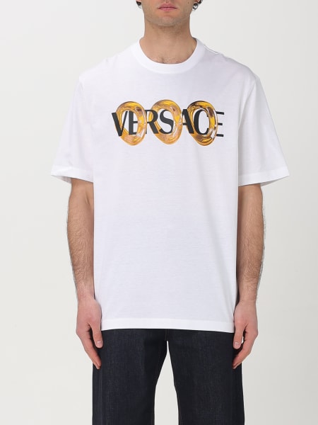 Men's Black Cotton Crewneck Versace T-Shirt with Bold Logo Print