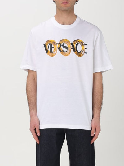 Men's Black Cotton Crewneck Versace T-Shirt with Bold Logo Print