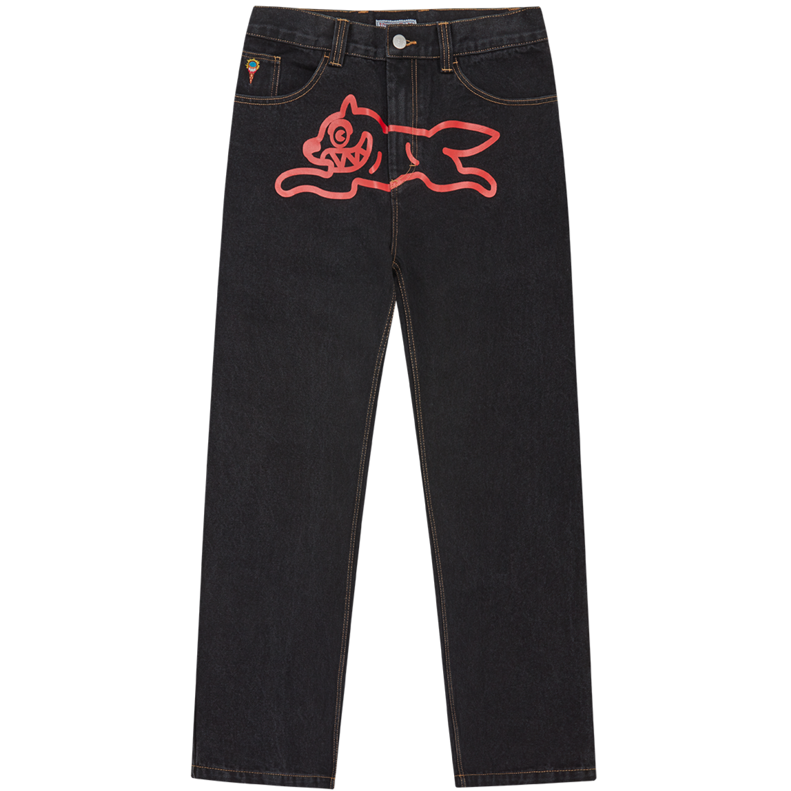 ICECREAM RUNNING DOG DOUBLE SCOOP DENIM PANTS - BLACK/RED