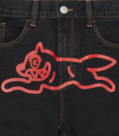 ICECREAM RUNNING DOG DOUBLE SCOOP DENIM PANTS - BLACK/RED